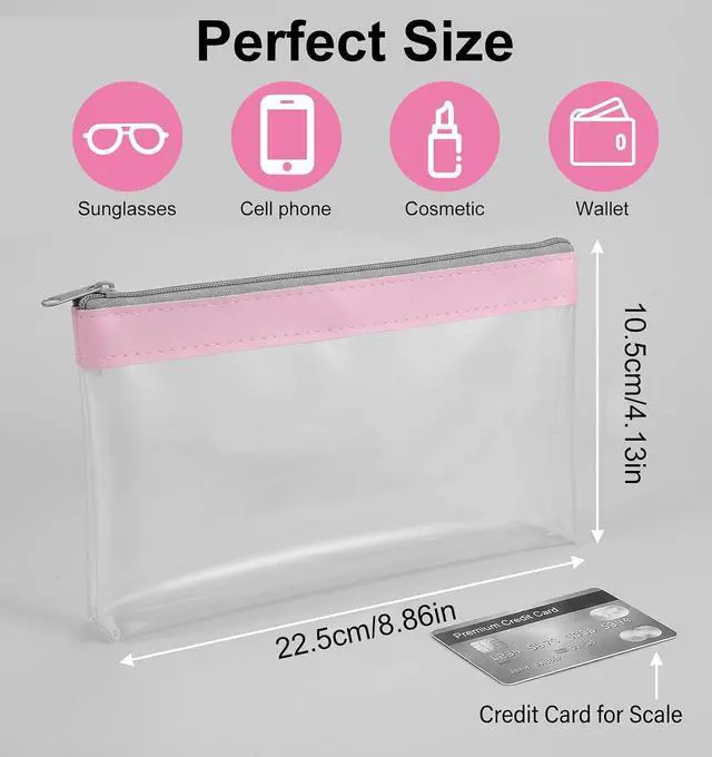 Alt view image 2 of 7 - 4 Pcs Small Clear Makeup Bag, Mini Clear Zipper Pouch Bag Organizer Pouch | for Travel, Lipstick & Earphone Storage (Purple, Gray, Pink, Beige, 8.86 x 4.13 Inches)