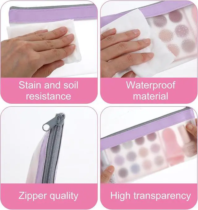 Alt view image 4 of 7 - 4 Pcs Small Clear Makeup Bag, Mini Clear Zipper Pouch Bag Organizer Pouch | for Travel, Lipstick & Earphone Storage (Purple, Gray, Pink, Beige, 8.86 x 4.13 Inches)