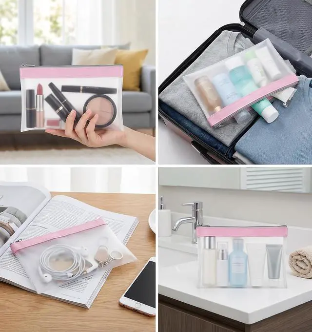 Alt view image 7 of 7 - 4 Pcs Small Clear Makeup Bag, Mini Clear Zipper Pouch Bag Organizer Pouch | for Travel, Lipstick & Earphone Storage (Purple, Gray, Pink, Beige, 8.86 x 4.13 Inches)