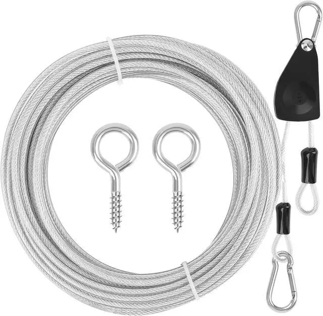 Main image of 20FT/ 40FT Retractable Travel Clothesline, Adjustable Outdoor Clothesline Drying Clothes Line Laundry for Travel Camping, with Ratchet Pulley/ 2 Screws/ 2 Buckles (Black+Silver, 472, Inches)