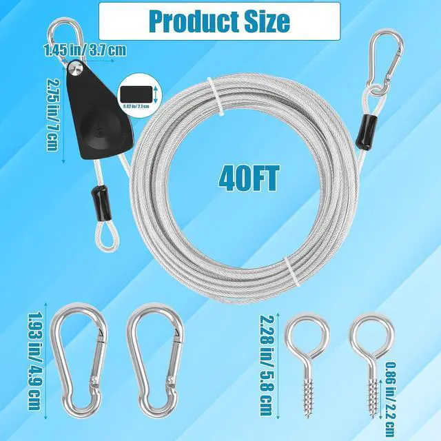 Alt view image 2 of 7 - 20FT/ 40FT Retractable Travel Clothesline, Adjustable Outdoor Clothesline Drying Clothes Line Laundry for Travel Camping, with Ratchet Pulley/ 2 Screws/ 2 Buckles (Black+Silver, 472, Inches)