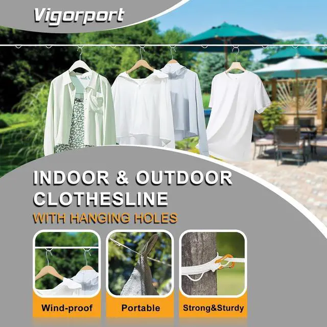 Alt view image 2 of 7 - Vigorport Portable Travel Clothesline, Windproof Clothesline with Hang Hole, Indoor and Outdoor Clothes Line for Camping, Hotel, Backyard, Cruise Ship (White, 12.5 Ft)