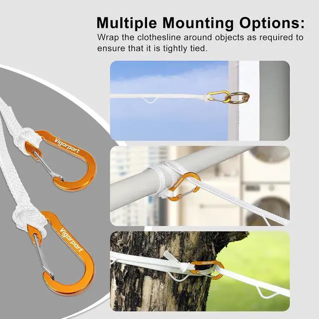 Alt view image 3 of 7 - Vigorport Portable Travel Clothesline, Windproof Clothesline with Hang Hole, Indoor and Outdoor Clothes Line for Camping, Hotel, Backyard, Cruise Ship (White, 12.5 Ft)