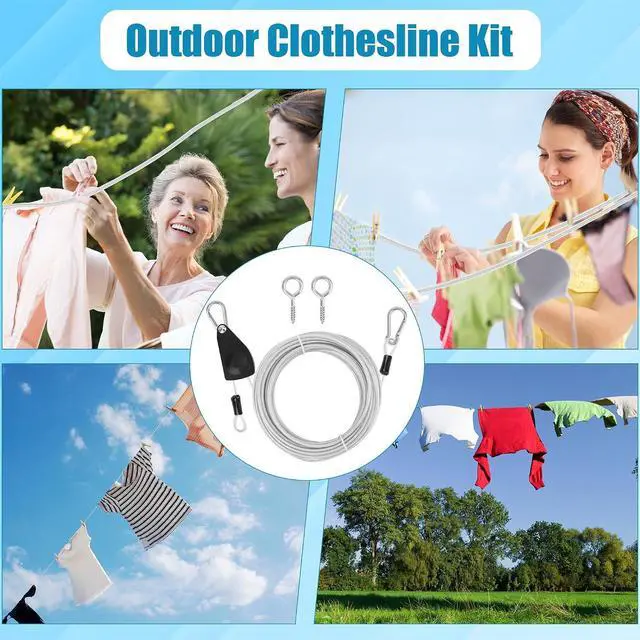 Alt view image 7 of 7 - 20FT/ 40FT Retractable Travel Clothesline, Adjustable Outdoor Clothesline Drying Clothes Line Laundry for Travel Camping, with Ratchet Pulley/ 2 Screws/ 2 Buckles (Black+Silver, 472, Inches)