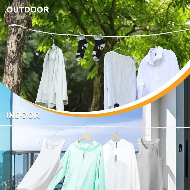 Alt view image 5 of 7 - Vigorport Portable Travel Clothesline, Windproof Clothesline with Hang Hole, Indoor and Outdoor Clothes Line for Camping, Hotel, Backyard, Cruise Ship (White, 12.5 Ft)