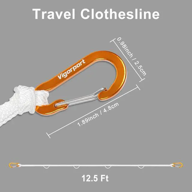 Alt view image 6 of 7 - Vigorport Portable Travel Clothesline, Windproof Clothesline with Hang Hole, Indoor and Outdoor Clothes Line for Camping, Hotel, Backyard, Cruise Ship (White, 12.5 Ft)