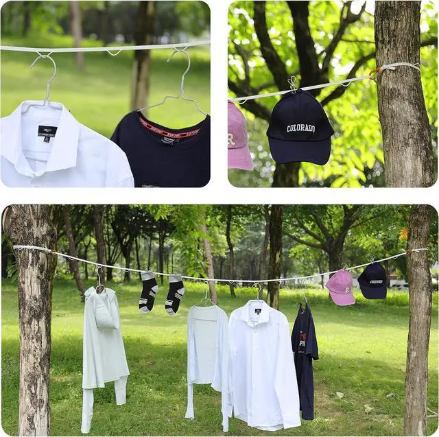 Alt view image 7 of 7 - Vigorport Portable Travel Clothesline, Windproof Clothesline with Hang Hole, Indoor and Outdoor Clothes Line for Camping, Hotel, Backyard, Cruise Ship (White, 12.5 Ft)