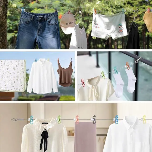 Alt view image 6 of 7 - Retractable Portable Clothesline for Travel, Heavy Duty Stainless Steel Wire Laundry Line, Anti-Sag Indoor Outdoor Clothes Line for Hotel, Cruise Ship, RV, Camping (Colorful, 10 Ft)