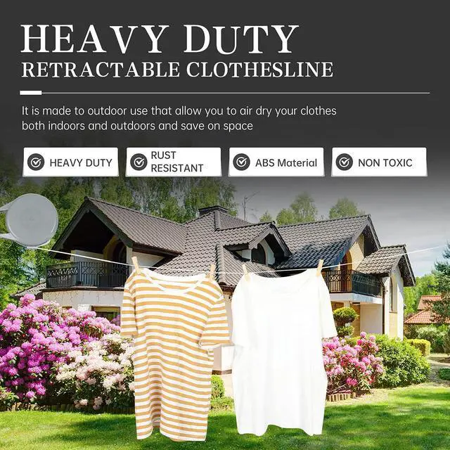 Alt view image 2 of 7 - ZOES HOMEWARE Retractable Clothesline Heavy Duty Retracting Clothes Line Outdoor and Indoor with Durable ABS Shell and 38 Feet Extruded PVC Line,with Lock to Prevent Sagging