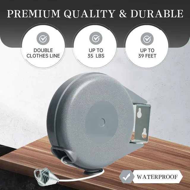 Alt view image 3 of 7 - ZOES HOMEWARE Retractable Clothesline Heavy Duty Retracting Clothes Line Outdoor and Indoor with Durable ABS Shell and 38 Feet Extruded PVC Line,with Lock to Prevent Sagging
