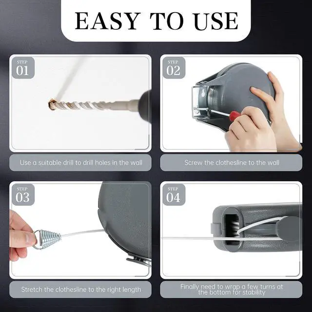 Alt view image 5 of 7 - ZOES HOMEWARE Retractable Clothesline Heavy Duty Retracting Clothes Line Outdoor and Indoor with Durable ABS Shell and 38 Feet Extruded PVC Line,with Lock to Prevent Sagging
