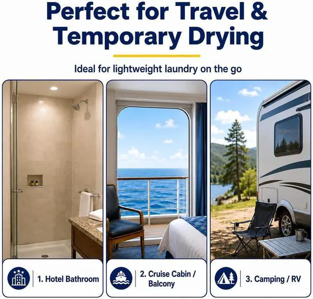 Alt view image 7 of 7 - 2 Pack Travel Clothesline, No Clothespins Needed, 48 Beads, Winders & Bags | 2 x 11.5 ft reflective non-elastic laundry lines with winders & zipper bags, ideal for cruise, hotel, camping, RV & indoor