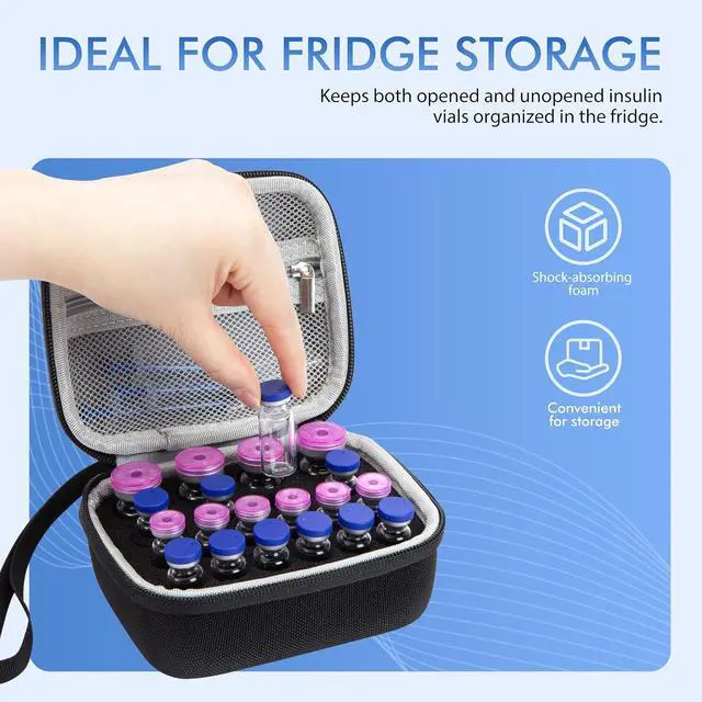Alt view image 5 of 7 - Peptide Case for Fridge, 20 Slots Insulin Vial Protector Organizer Bag, Peptide Vial Storage Case for 1ml 3ml 5ml 10ml Vials, Diabetes Medication Vial Holder for Home and Travel