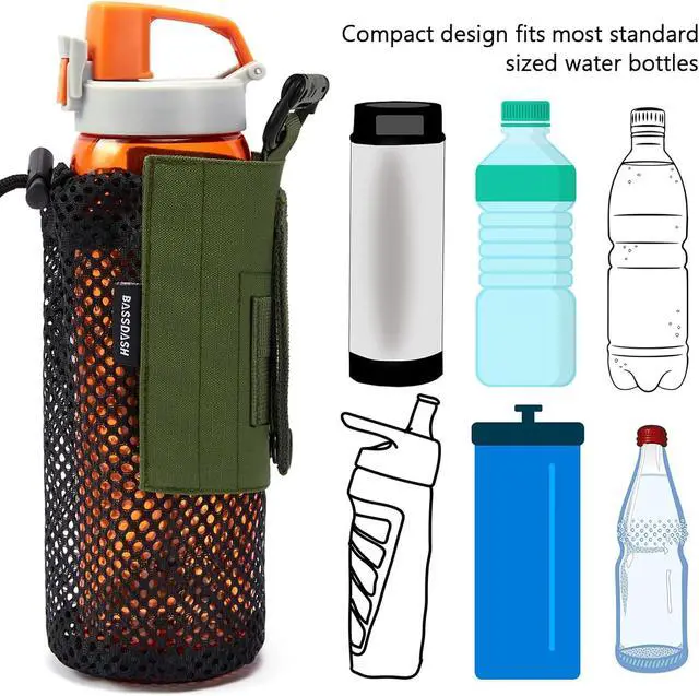 Alt view image 2 of 7 - BASSDASH Tactical Molle Water Bottle Pouch with Carabiner Foldable Mesh Holder Bag for Travel Fishing Hunting Hiking Outdoor Activities