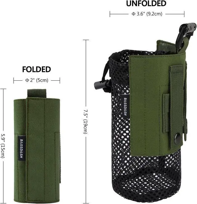 Alt view image 3 of 7 - BASSDASH Tactical Molle Water Bottle Pouch with Carabiner Foldable Mesh Holder Bag for Travel Fishing Hunting Hiking Outdoor Activities