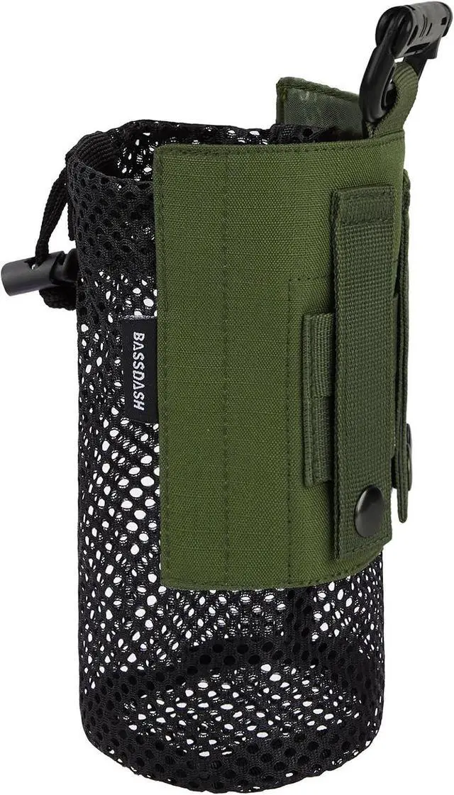 Main image of BASSDASH Tactical Molle Water Bottle Pouch with Carabiner Foldable Mesh Holder Bag for Travel Fishing Hunting Hiking Outdoor Activities