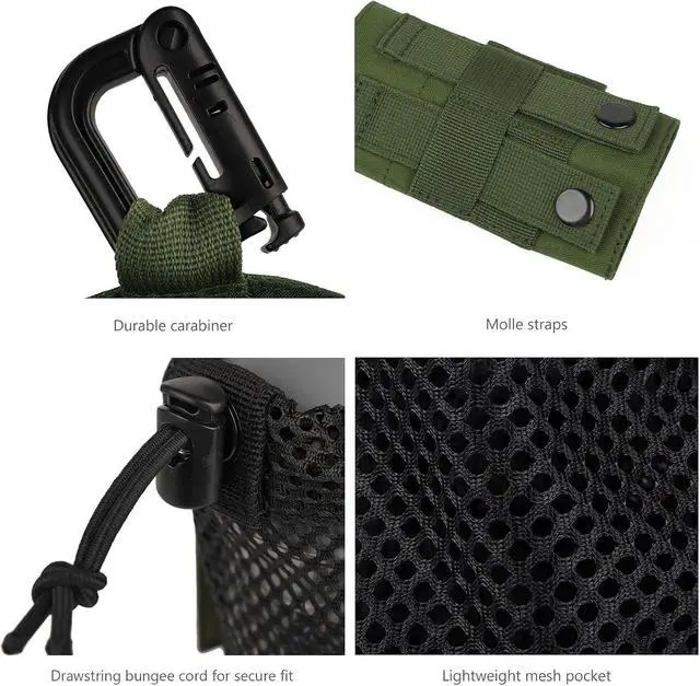 Alt view image 4 of 7 - BASSDASH Tactical Molle Water Bottle Pouch with Carabiner Foldable Mesh Holder Bag for Travel Fishing Hunting Hiking Outdoor Activities