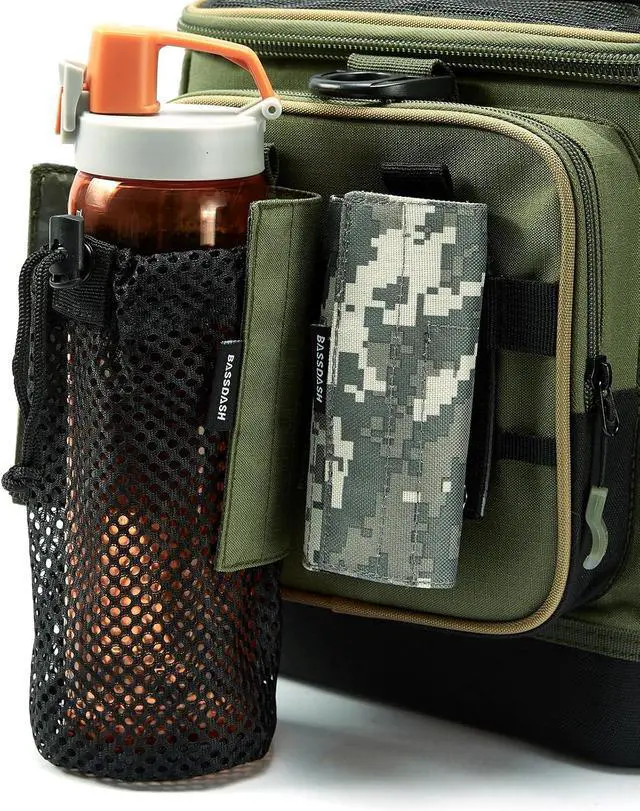 Alt view image 6 of 7 - BASSDASH Tactical Molle Water Bottle Pouch with Carabiner Foldable Mesh Holder Bag for Travel Fishing Hunting Hiking Outdoor Activities