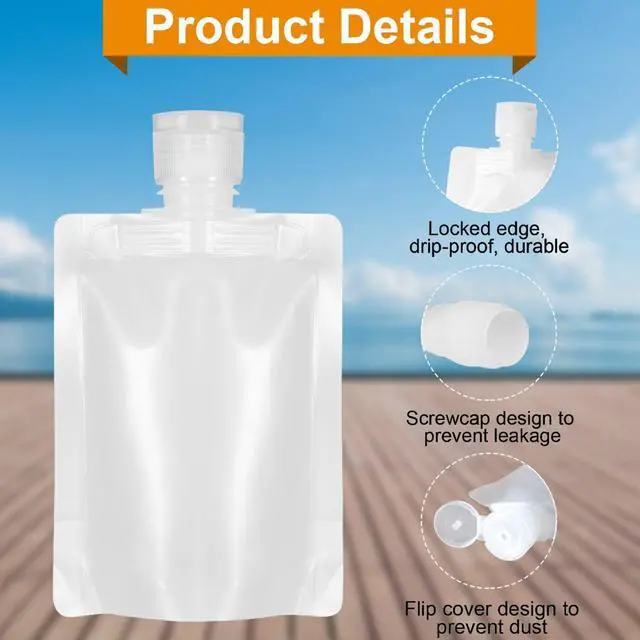 Alt view image 3 of 6 - 18 Pieces 3 Sizes 30ml/50ml/100ml Travel Size Refillable Empty Squeeze Pouch, Stand Up Pouch for Toiletry, Lotion Shampoo Shower Gel Squeezable Bags, Leakproof Cosmetic Containers