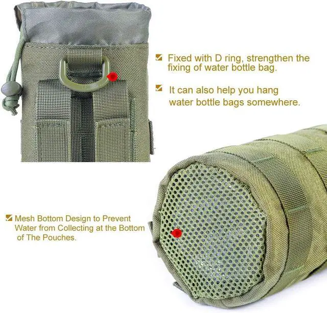 Alt view image 4 of 7 - Upgraded Sports Water Bottles Pouch Bag, Tactical Drawstring Molle Water Bottle Holder Tactical Pouches, Travel Mesh Water Bottle Bag Tactical Hydration Carrier