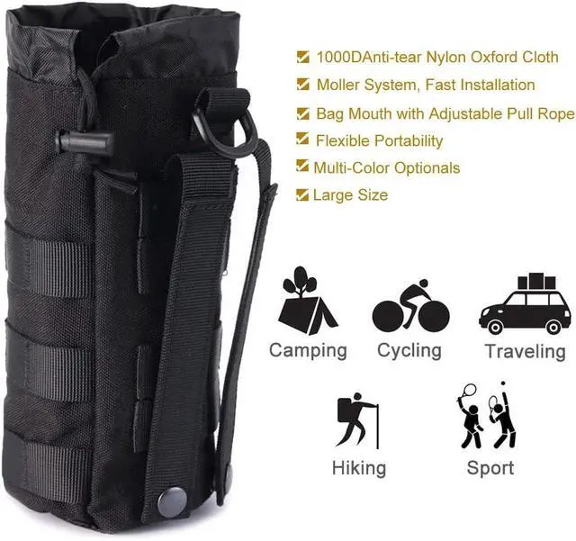 Alt view image 2 of 6 - Upgraded Sports Water Bottles Pouch Bag, Tactical Drawstring Molle Water Bottle Holder Tactical Pouches, Travel Mesh Water Bottle Bag Tactical Hydration Carrier
