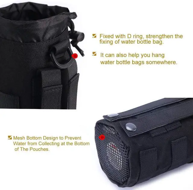 Alt view image 3 of 6 - Upgraded Sports Water Bottles Pouch Bag, Tactical Drawstring Molle Water Bottle Holder Tactical Pouches, Travel Mesh Water Bottle Bag Tactical Hydration Carrier