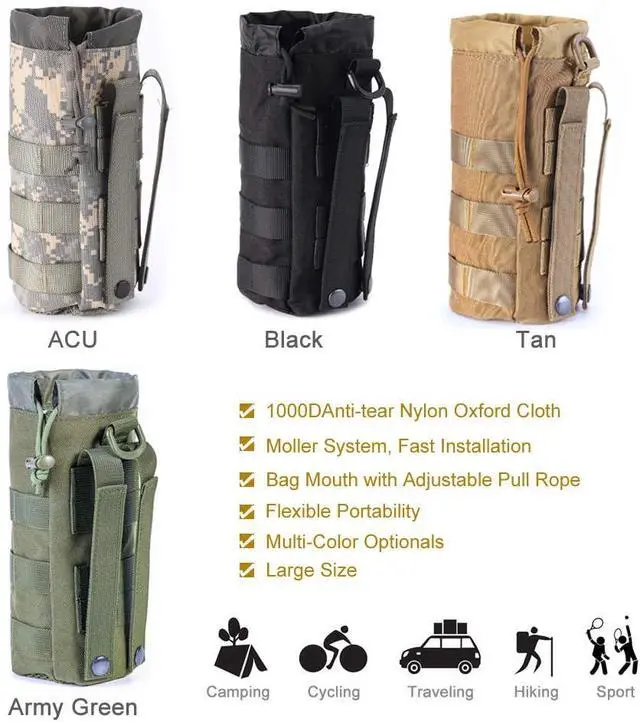 Alt view image 5 of 7 - Upgraded Sports Water Bottles Pouch Bag, Tactical Drawstring Molle Water Bottle Holder Tactical Pouches, Travel Mesh Water Bottle Bag Tactical Hydration Carrier