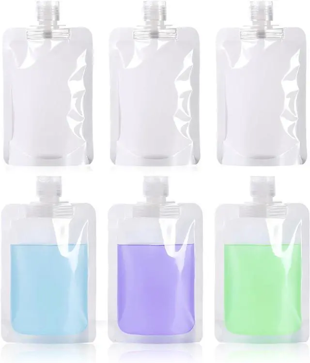 Main image of 6 Pack Travel Pouches for Toiletries, 100ml/3.51fl oz Fluid Makeup Packing Bag Squeezable Refillable Clear Leakproof PET Plastic Squeeze Pouch Bottle (6)
