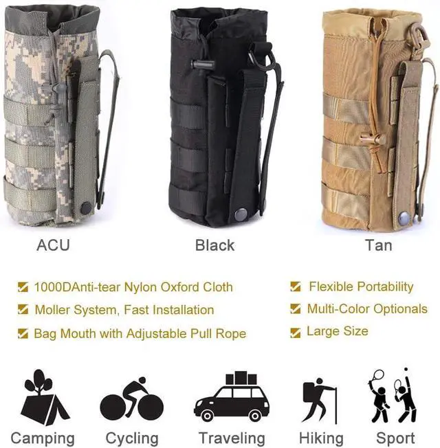 Alt view image 5 of 6 - Upgraded Sports Water Bottles Pouch Bag, Tactical Drawstring Molle Water Bottle Holder Tactical Pouches, Travel Mesh Water Bottle Bag Tactical Hydration Carrier