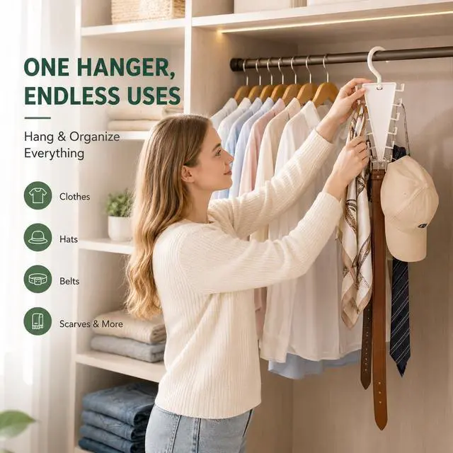 Alt view image 2 of 7 - 12 Hooks Space Saving Closet Hanger Organizer | Vertical V-shape Tier Frame Holds Shirts, Hats, Ties, Belts and Scarves, Closet Storage Organizer for Wardrobe Space Saver