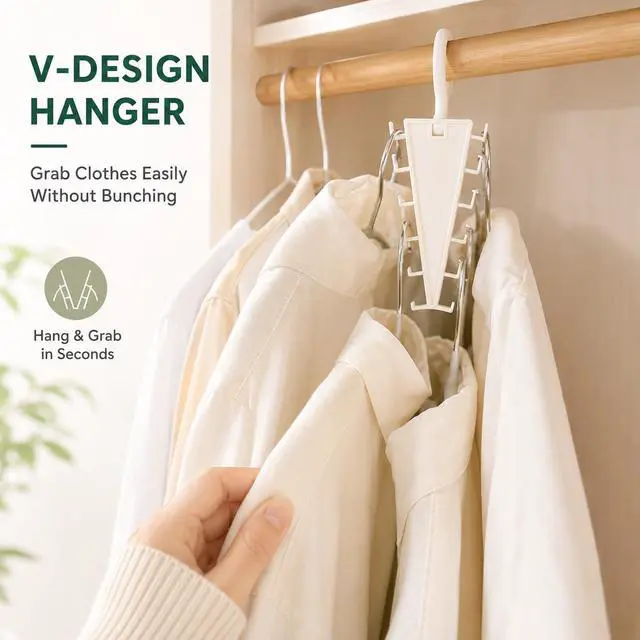 Alt view image 4 of 7 - 12 Hooks Space Saving Closet Hanger Organizer | Vertical V-shape Tier Frame Holds Shirts, Hats, Ties, Belts and Scarves, Closet Storage Organizer for Wardrobe Space Saver