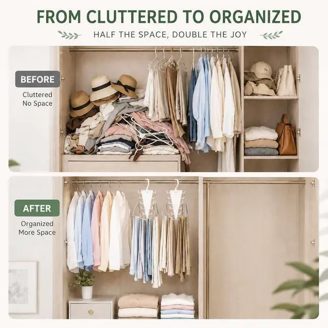 Alt view image 6 of 7 - 12 Hooks Space Saving Closet Hanger Organizer | Vertical V-shape Tier Frame Holds Shirts, Hats, Ties, Belts and Scarves, Closet Storage Organizer for Wardrobe Space Saver
