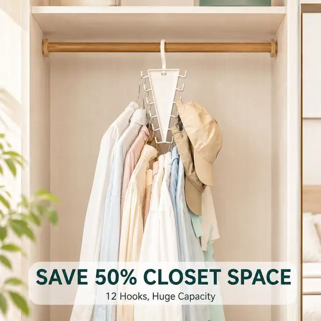 Alt view image 7 of 7 - 12 Hooks Space Saving Closet Hanger Organizer | Vertical V-shape Tier Frame Holds Shirts, Hats, Ties, Belts and Scarves, Closet Storage Organizer for Wardrobe Space Saver