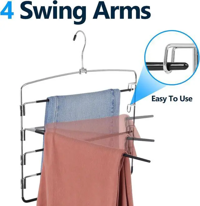 Alt view image 2 of 6 - Pants Hangers 1 Pieces,5 Tier Closet Organizers and Storage Clothes Hanger,Hangers Space Saving with Swing Arm,Multiple Metal Hanger Clothes Organization for Pants Trousers Jeans Leggings Slacks
