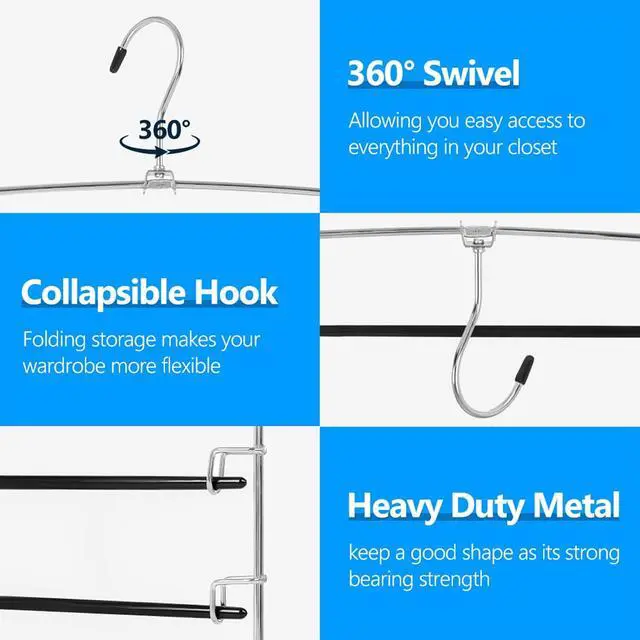 Alt view image 3 of 6 - Pants Hangers 1 Pieces,5 Tier Closet Organizers and Storage Clothes Hanger,Hangers Space Saving with Swing Arm,Multiple Metal Hanger Clothes Organization for Pants Trousers Jeans Leggings Slacks