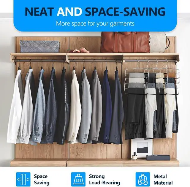 Alt view image 4 of 6 - Pants Hangers 1 Pieces,5 Tier Closet Organizers and Storage Clothes Hanger,Hangers Space Saving with Swing Arm,Multiple Metal Hanger Clothes Organization for Pants Trousers Jeans Leggings Slacks