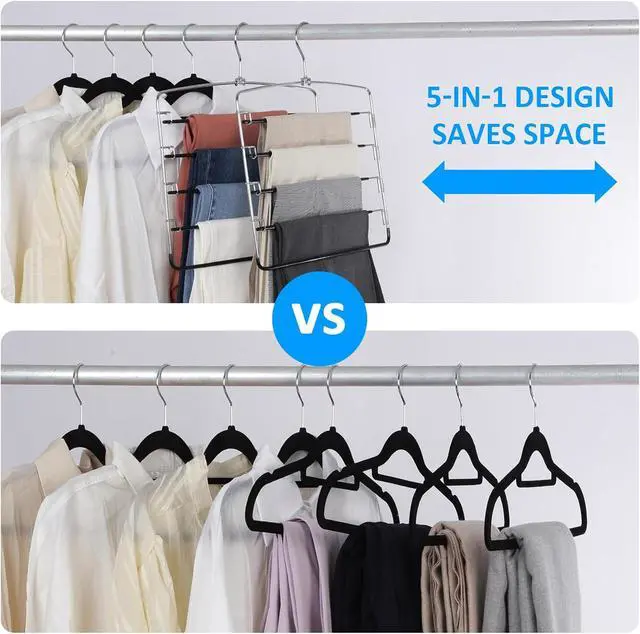 Alt view image 5 of 6 - Pants Hangers 1 Pieces,5 Tier Closet Organizers and Storage Clothes Hanger,Hangers Space Saving with Swing Arm,Multiple Metal Hanger Clothes Organization for Pants Trousers Jeans Leggings Slacks