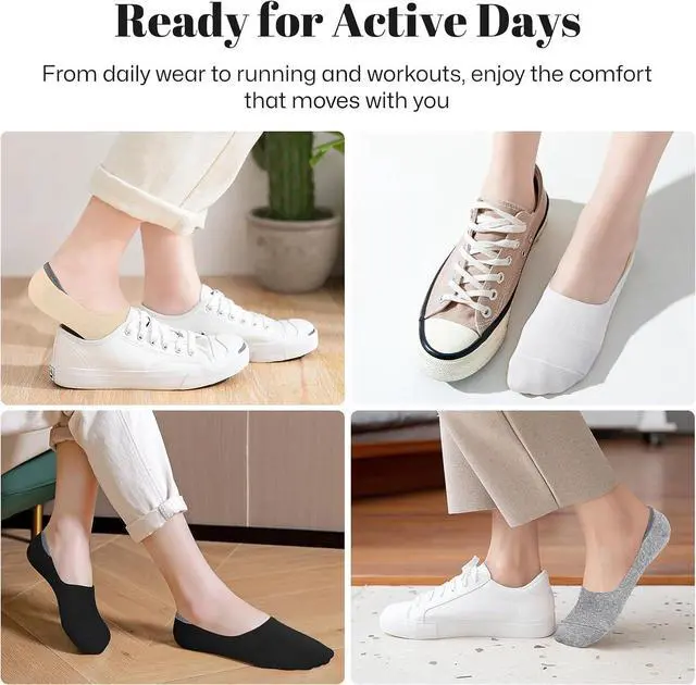 Alt view image 6 of 7 - wernies No Show Socks Women Low Cut Ankle Socks Non Slip 4/8 Pairs | Thin Flat Boat Line Short Socks with Silicone Heel Grips, Breathable Combed Cotton, Invisible Socks,Size 5-14