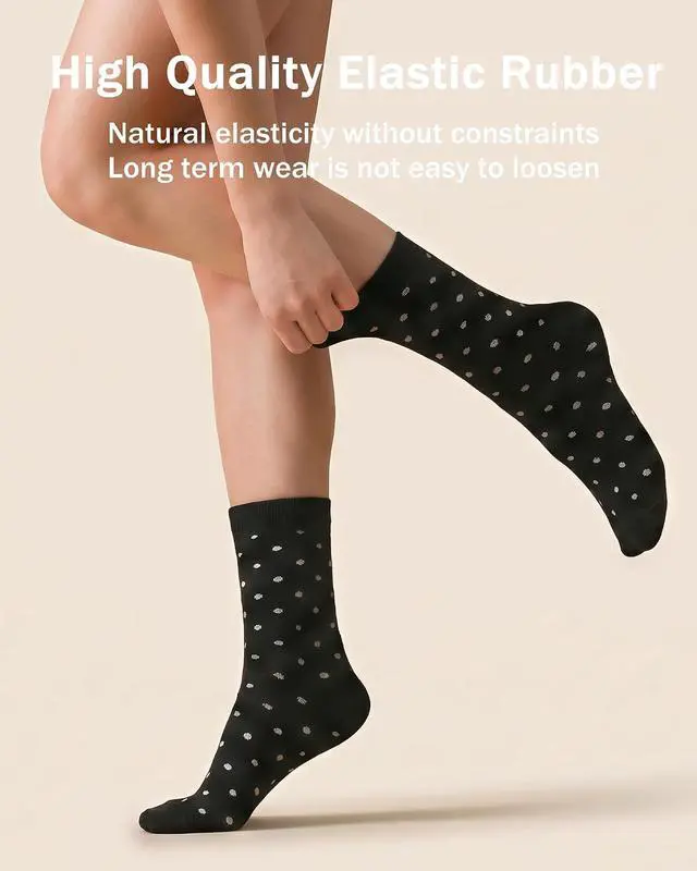 Alt view image 4 of 6 - 6 Pairs Crew Socks for Women, Soft Cute Funny Cotton Socks | Gentle Blend Fabric, Elastic Cuff, Tough Stuff, Tight Weave, Modern Novelty, Playful Striped, Dot Motifs, Casual Daliy Wear