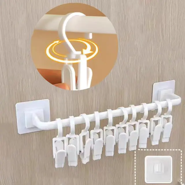 Main image of Kid Pants Hanger Organizer with 10 Clips - White & Plastic | Baseball Cap Display Holder, Closet Rail Wall Mounted Door Rack for Drying Baby Socks, Towel, Hats, Toddler Leggings