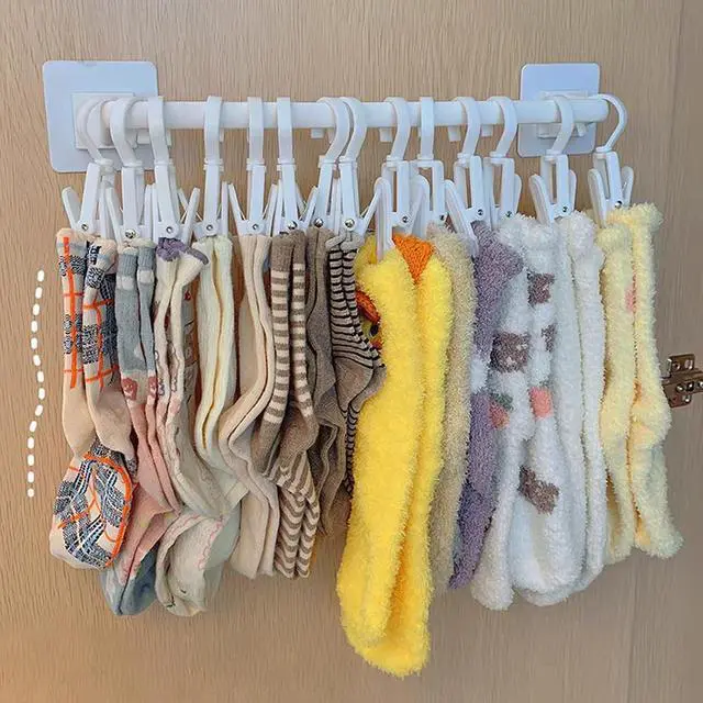 Alt view image 2 of 7 - Kid Pants Hanger Organizer with 10 Clips - White & Plastic | Baseball Cap Display Holder, Closet Rail Wall Mounted Door Rack for Drying Baby Socks, Towel, Hats, Toddler Leggings