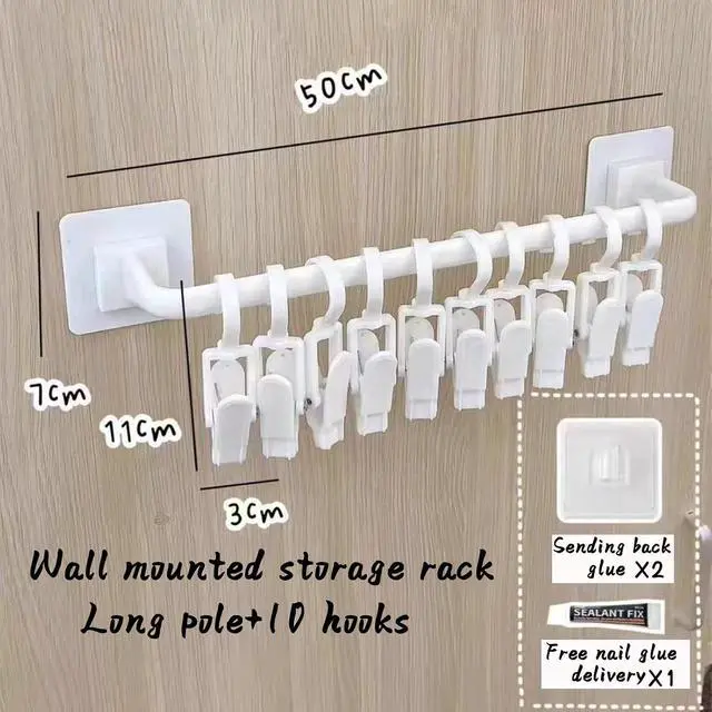 Alt view image 4 of 7 - Kid Pants Hanger Organizer with 10 Clips - White & Plastic | Baseball Cap Display Holder, Closet Rail Wall Mounted Door Rack for Drying Baby Socks, Towel, Hats, Toddler Leggings