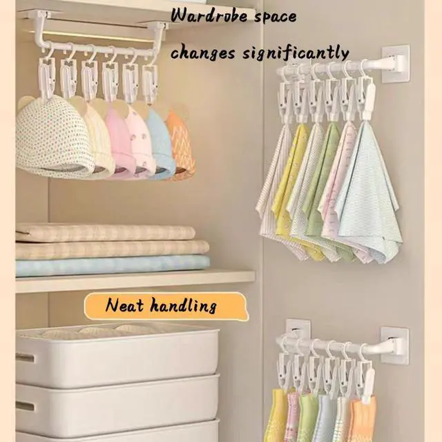 Alt view image 5 of 7 - Kid Pants Hanger Organizer with 10 Clips - White & Plastic | Baseball Cap Display Holder, Closet Rail Wall Mounted Door Rack for Drying Baby Socks, Towel, Hats, Toddler Leggings