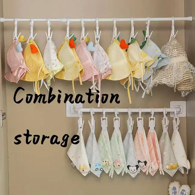 Alt view image 7 of 7 - Kid Pants Hanger Organizer with 10 Clips - White & Plastic | Baseball Cap Display Holder, Closet Rail Wall Mounted Door Rack for Drying Baby Socks, Towel, Hats, Toddler Leggings