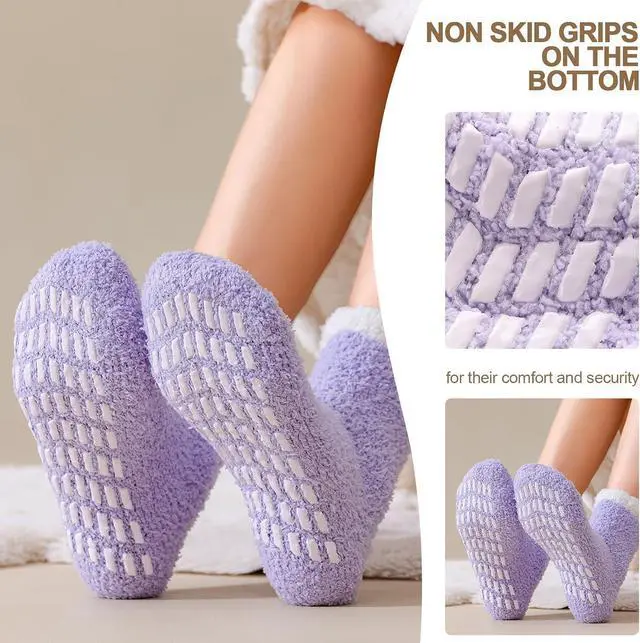 Alt view image 4 of 6 - 5 Pairs Fuzzy Socks with Grips for Women, Non Slip Cozy Fluffy Soft Socks, Winter Sleep Slipper Hospital