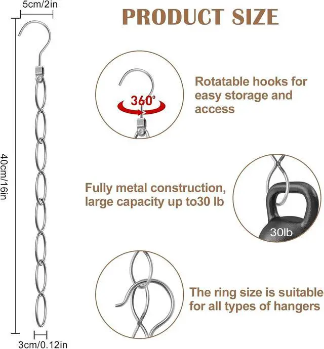 Alt view image 2 of 6 - 40 Holes Clothing Chain Hangers: 5 Pack Metal Space Saving Hangers | Easy Display and Access, Closet Organizers for Home, Travel, College Dorm Room