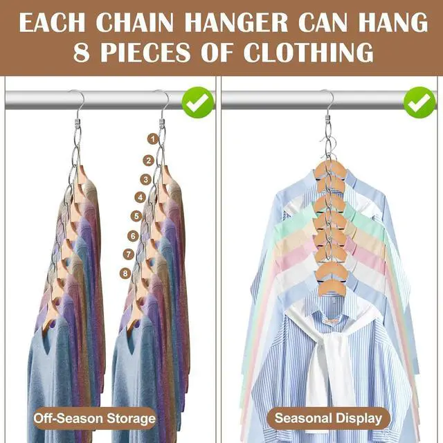 Alt view image 4 of 6 - 40 Holes Clothing Chain Hangers: 5 Pack Metal Space Saving Hangers | Easy Display and Access, Closet Organizers for Home, Travel, College Dorm Room