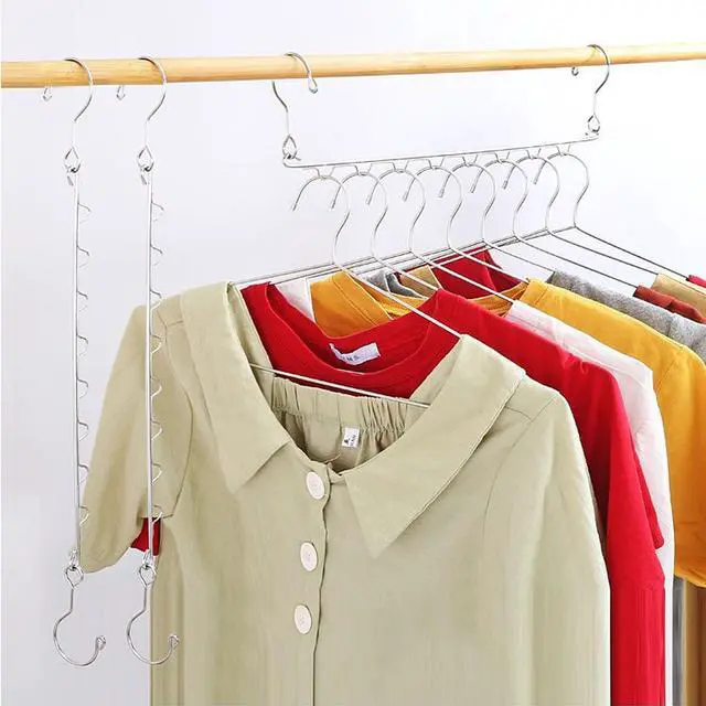 Alt view image 2 of 7 - 4 Pack Space Saving Hangers for Clothes Metal Hanger Organizer | 8 Holes Metal Hanger Organizer, Capacity Magic Closet Space SaversCloset Storage Dorm EssentialsSilver