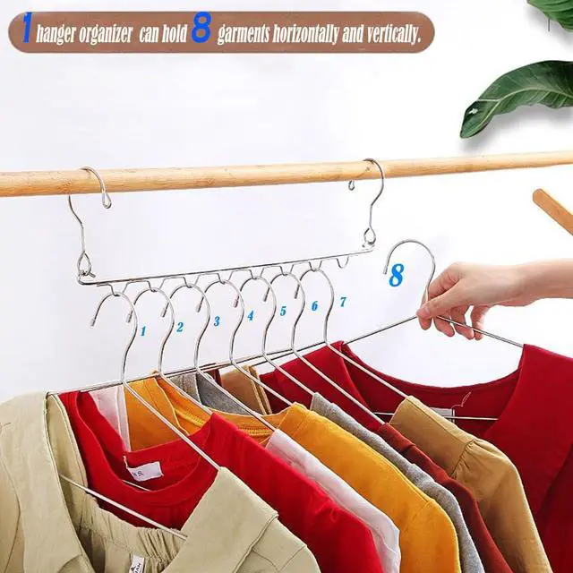 Alt view image 3 of 7 - 4 Pack Space Saving Hangers for Clothes Metal Hanger Organizer | 8 Holes Metal Hanger Organizer, Capacity Magic Closet Space SaversCloset Storage Dorm EssentialsSilver
