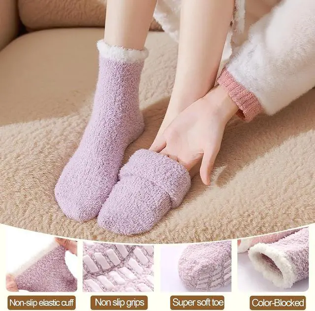 Alt view image 3 of 7 - 5 Pairs Fuzzy Socks with Grips for Women, Non Slip Cozy Fluffy Soft Socks, Winter Sleep Slipper Hospital